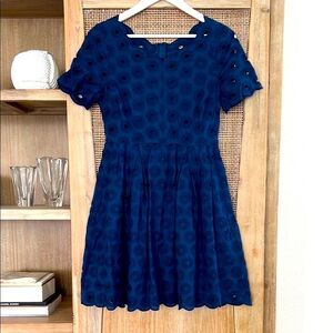 NWT J. Crew Factory Fit and Flare Navy Blue Midi Dress with Scoop Neck